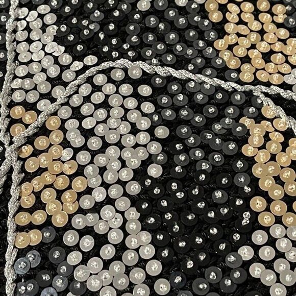 Vintage 80s Womens Black Metallic Sequen Hand Knit Retro Disco Sweater Sz M - Picture 4 of 10